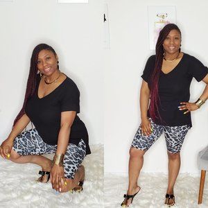 Women's Coordinated short set with leopard print biker shorts